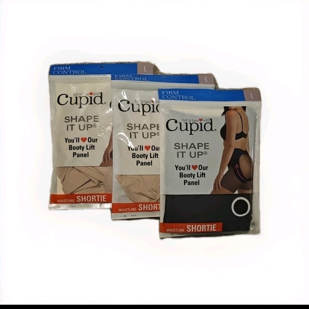 3 Pair Shapewear Booty Lift Firm Control Shorties By Cupid Size L  2 Beige 1 Blk